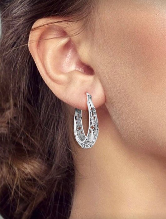 Filigree Silver Hoop Earrings