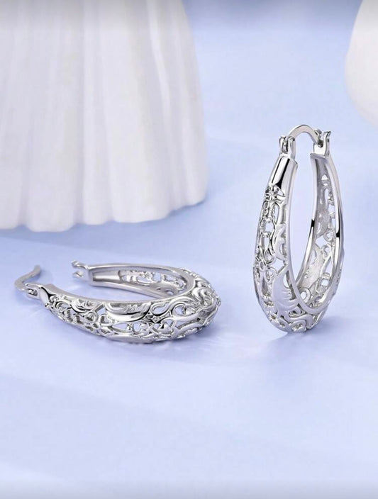 Filigree Silver Hoop Earrings